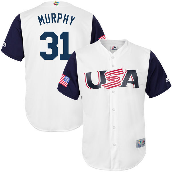 customized Men USA Baseball #31 Daniel Murphy Majestic White 2017 World Baseball Classic Replica Jersey